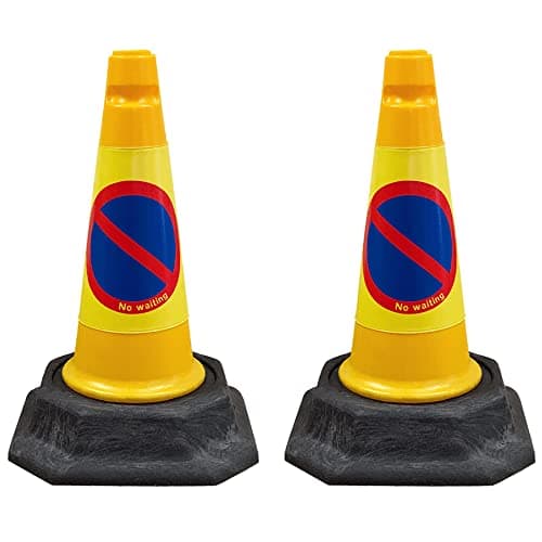 Image of Street Solutions UK - 2 x No Waiting Road Traffic Cones 18" (460mm) Self Weighted Safety Cone - 100% Recycled PVC, Heavy Duty, Strong and Durable