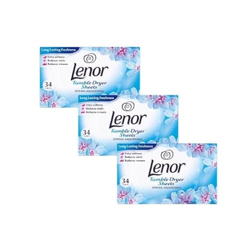 Image of Lenor 3 Pack Tumble Dryer Sheets SPRING AWAKENING 34 Sheets Each | Long-Lasting Fresh Floral Scent | Reduces Static Cling | Softens Fabrics | Tumble Dryer Freshness Booster