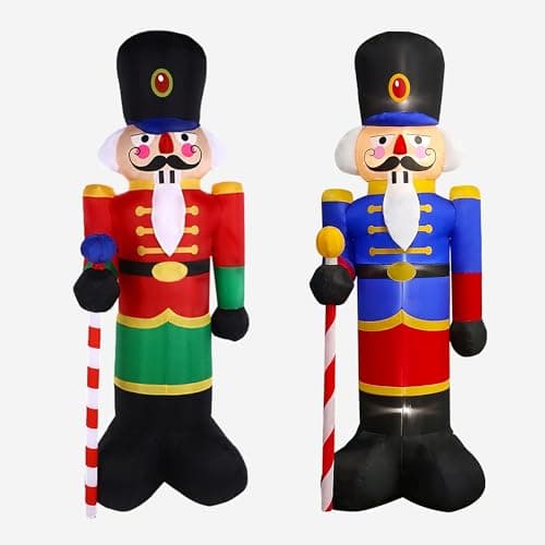 Image of Mevintop 2 Packs 8ft Christmas Inflatable Nutcracker Soldier Yard Decor with LED Lights for Lawn/Yard/Porch/Christmas Decor (Red/Blue)