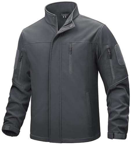 Image of TACVASEN Fleece Jacket Mens Waterproof Work Jacket Softshell Rain Jacket Waterproof Tactical Jacket Military Airsoft Jacket Grey