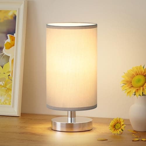 Image of Aooshine Grey Table Lamp, Small Bedroom Lamp with Linen Shade and Wood Silver Base(Bulb Included)