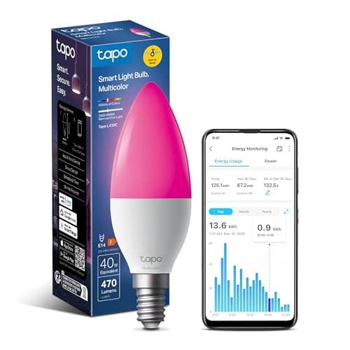 Image of Tapo L430C Smart Bulb, Alexa Light Bulbs, LED Light Bulb, E14 Smart Light Bulb, 470 Max Lumens, Dimmable, Colour Changing Light Bulb, Auto Biorhythm,Music Sync,Voice/APP Control,Schedule & Timer