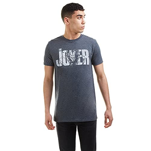 Image of DC Comics Men's Joker Text T Shirt, Dark Heather, L UK