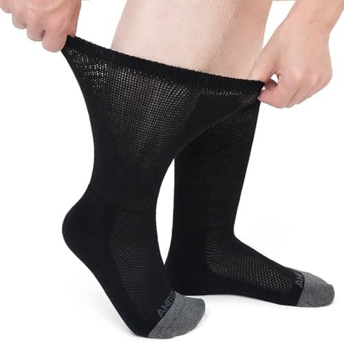 Image of LOFIR Diabetic Socks for Men Women: Soft Extra Wide Top Socks - Non Elastic Loose Fit Gentle Cotton Seamless Padded for Swollen Feet and Ankles Black Size 9-11 1 Pair