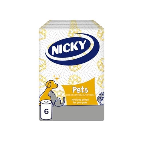 Image of Nicky Pets Odour Control Paper Towel – 6 Rolls Per Pack,80 Sheets, 3-Ply Paper Towels for Pets,Made with Pure Cellulose, Ultra-Absorbent Triple Layered Strength, Dermatologically tested, FSC Certified