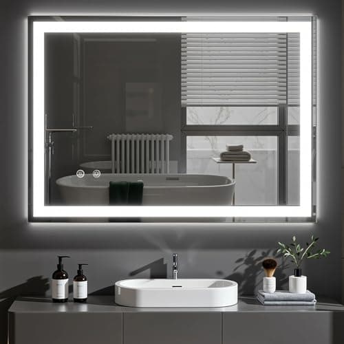 Image of Clevich Bathroom Mirror with LED Lights 50x70/60x80/60x100cm, Anti-Fog, Wall Mounted Vanity Mirror with Memory, 3 Colour Dimmable, Touch Control, Explosion-Proof Glass, IP44 Waterproof (50L x 70W cm)