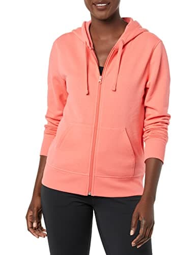 Image of Amazon Essentials Women's French Terry Fleece Full-Zip Hoodie (Available in Plus Size), Coral Pink, X-Large