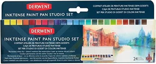 Image of Derwent Inktense Paint 24 Pan Palette, Set of 24, Half Pan Size, Water-Soluble, Ideal for Painting & Crafts on Paper & Fabric, Professional Quality (2305545)