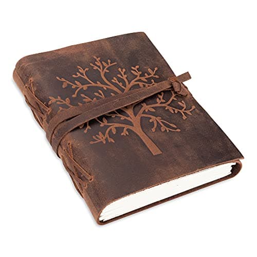 Image of moonster Leather Journal Tree of Life Writing Notebook Handmade Leather Bound Daily Notepads for Men and Women Blank Paper 18x13 cm - Great for Art Sketchbook, Travel Diary and Journals to Write in