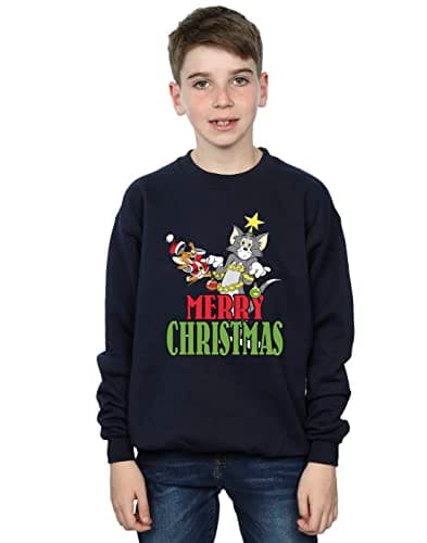 Image of Absolute Cult Tom And Jerry Boys Merry Christmas Baubles Sweatshirt Navy Blue 9-11 Years