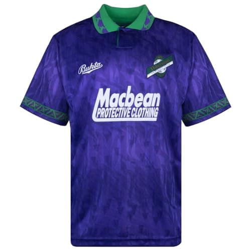 Image of Score Draw Hibernian 1992 Bukta Away Retro Football Shirt Navy/Green Large Polyester