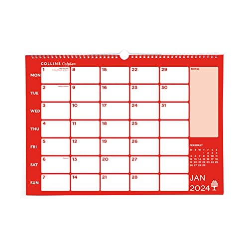 Image of Collins Debden Collins Colplan 2024 Diary A3 Wiro Monthly Memo Calendar - Business Planner and Organiser - January to December 2024 Diary - Monthly - - CMC-24 Red/Blue