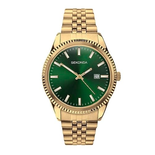 Image of Sekonda King Classic Men's 40mm Quartz Watch in Green with Analogue Date Display, and Gold Stainless Steel Strap 30157