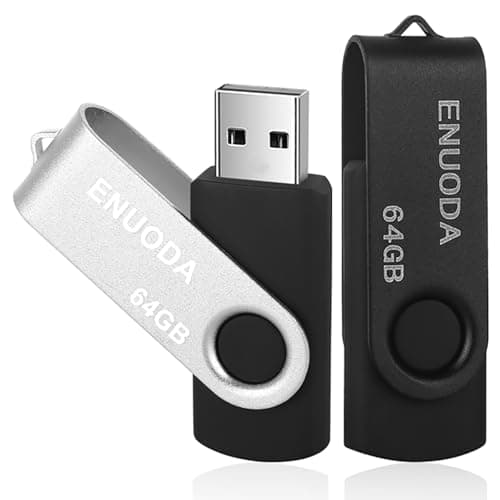 Image of ENUODA Memory Stick 64GB 2 Pack USB 2.0 Flash Drive Swivel Design Fold Storage Thumb Drive (Silver Black)