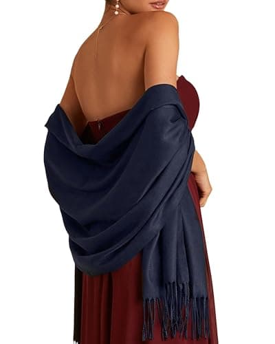 Image of FURTALK Women's Pashmina Shawls and Wraps for Evening Dress Long Scarf Wedding Bride Bridesmaid Shawl Gifts Navy Blue