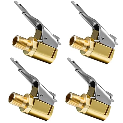 Image of URAQT Car Valve Lever Plug Air Chuck, 4Pcs Brass Tyre Valve Air Pump Clip, Car Pump Accessories Thread Nozzle Adapter, Tire Air Chucks Open End Inflator Valve Connector for Car Truck (8mm)