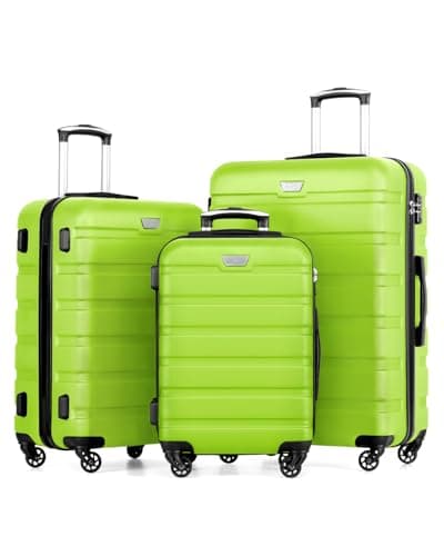 Image of COOLIFE 3 Piece Luggage Set Suitcase ABS+PC Hardshell Lightweight Durable with 360°Rubber Spinner Wheels YKK Zipper Telescopic Handle TSA Lock for Family Travel Apple Green