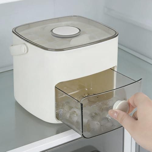 Image of Ice Cube Maker Easy Press Ice Maker Machine Counter Top Release All Ice Cubes in One Second, 48 Ice Cube Tray Storage Box -White with Handle, Ice Tongs & Basket, ice Machines for Home/Office/Bar