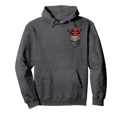 Image of Marvel Deadpool Pocket Pullover Hoodie, Adult Unisex, Dark Heather Grey, Medium