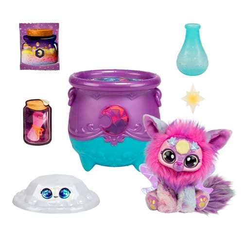 Image of Magic Mixies Magical Gem Surprise Cauldron, With New Shimmer Eyes! Reveal an Mixie Plushie from the Fizzing Cauldron and Discover 2 Magical Lunar Gem Surprises!