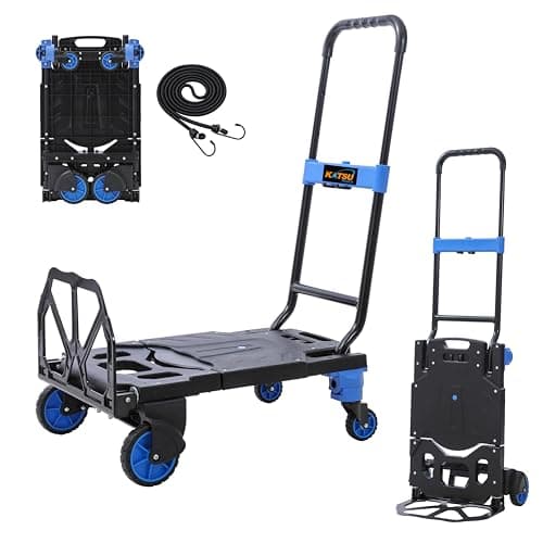 Image of KATSU Tools 2 In 1 Folding Sack Truck, 150kg/80kg Capacity, Retractable Handle, Multi Function Hand Truck Trolley, Platform Cart Dolly, Sack Barrow, for Moving Items
