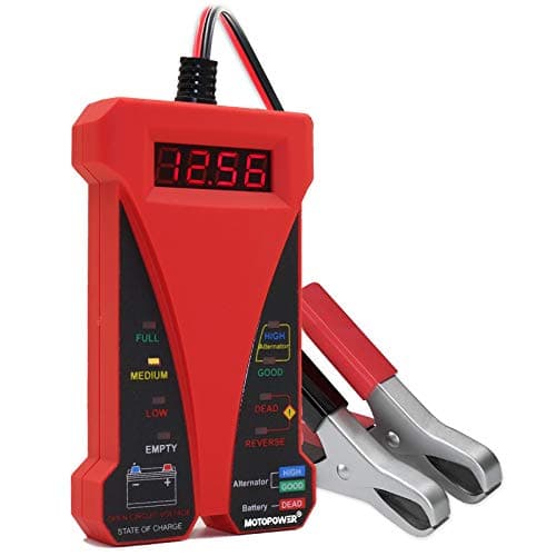 Image of MOTOPOWER 12V Digital Battery Tester Voltmeter and Alternator Charging System Analyzer with LCD Display and LED Indication, Red Rubber Paint