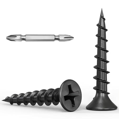 Image of Wavanta 3.9 x 25mm Drywall Screws Coarse Thread Black Phosphate Bugle Head Phillips Drive with Bit, Black Wood Screws for Drywall Sheetrock, Wood and Furniture, Pack of 200
