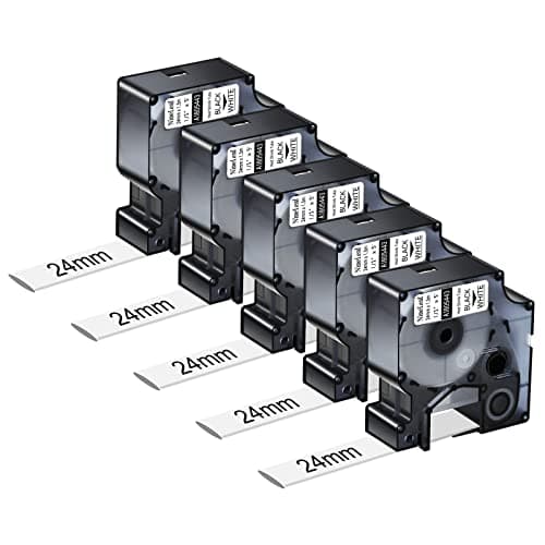 Image of NineLeaf 5 x Compatible for Dymo Rhino 1805443 Tape Black on White IND Heat Shrink Tube 1'' 24mm x 1.5m for Wires Cables in Rhino 6000 Professional (1734519) Industrial Label Maker