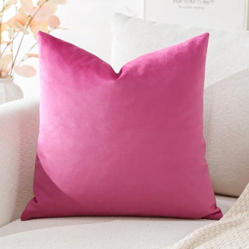 Image of Artscope Luxury Velvet Cushion Covers Decorative Square Pillowcases Soft Solid Cushion Cases for Couch Sofa Bedroom Home Decor 45x45cm Hot Pink