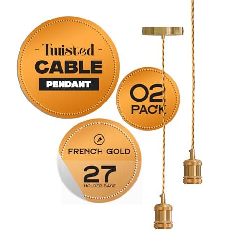 Image of 2 Pack Vintage E27 Pendant Light French Gold Hanging Ceiling Light Fitting Kit with Twisted Fabric 2m Cable & Rose Industrial Retro Pendant Lamp for Kitchen, Bar & Dining Room