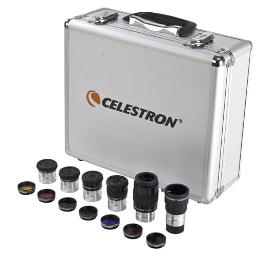 Image of Celestron 94303 1.25 inch Eyepiece & Filter Kit - Includes 14 pieces in Metal Foam-Lined Carry Case, Silver