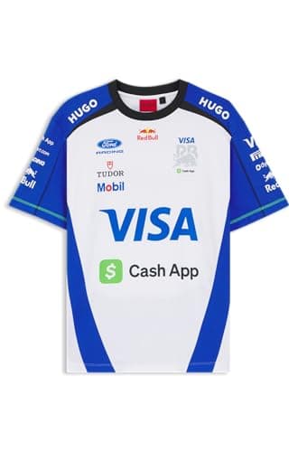 Image of HUGO Visa Cash App Racing Bulls F1 Team, Official Boss 2026 Collection, Men's Team T-Shirt, Tee, Jersey, White, Blue, Red (UK, Alpha, XXL, Regular, Regular)