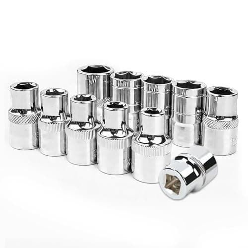 Image of 11 PCS 1/4" Drive Hex Long Socket Set, CR-V Deep Socket 4-13mm, 50mm Small Socket Set with Metal Storage Rail for Home Car Repair & DIY