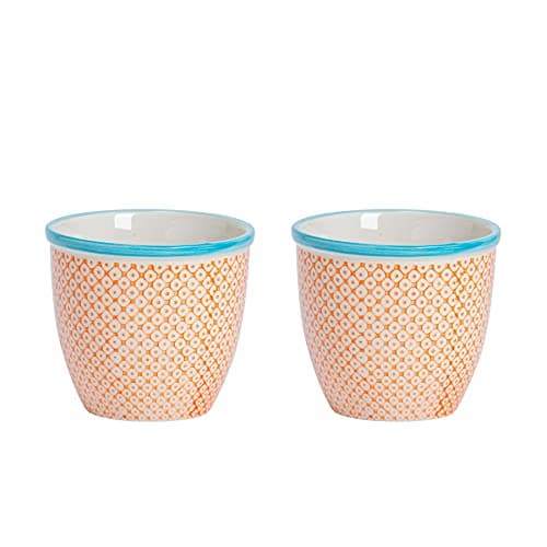 Image of Nicola Spring Patterned Plant Pots - Orange - 2 Pack - 14cm Porcelain Indoor Ceramic Planter with Drainage Holes Outdoor Garden Flower Pots for House & Garden Flowers