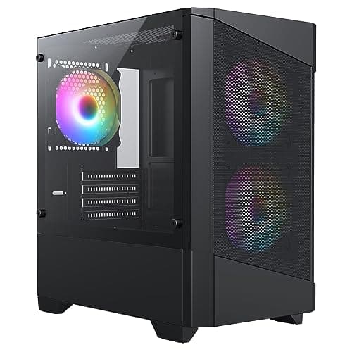 Image of CiT Level 1 Airflow Micro-ATX PC Gaming Case M/ATX with Mesh Front Panel & Tempered Glass Side Panel with with 3 x RGB Rainbow Fans Included | Black