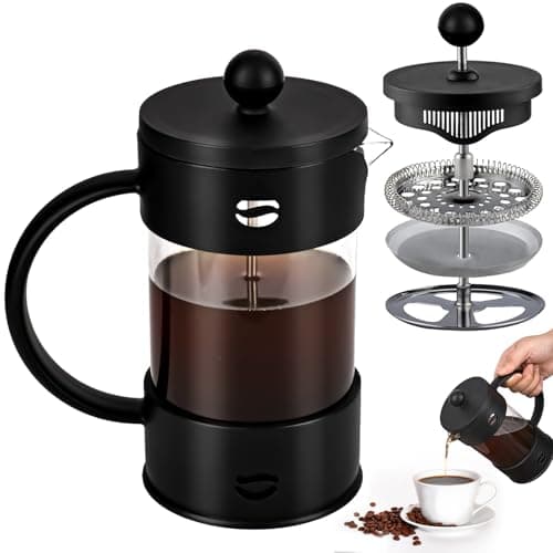Image of YYTECH Cafetiere French Press Coffee Maker with Capacity of 600ml / 3-4 Cups Double Wall Insulated Heat Resistant Borosilicate Glass Small Coffee Press for Ground Coffee, Perfect for Coffee Lover Gift