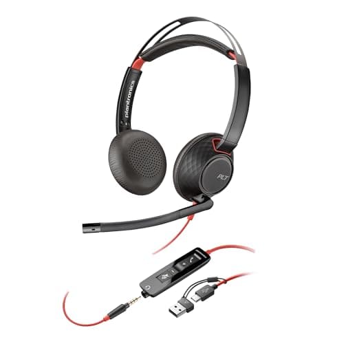 Image of HP Poly Blackwire 5220 Wired Headset - Flexible Boom Mic - Noise Canceling - USB-C, USB-A, or 3.5mm - Ergonomic Over-Ear Design - Works with Microsoft Teams and Zoom - Work from Home Headset