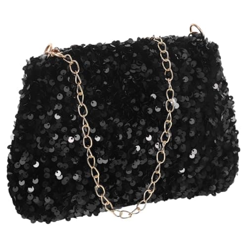 Image of TOVINANNA Sparkly Sequin Evening Bag, Black Glitter Clutch - Adjustable Chain-Strap Crossbody, 24cm Small Handbag - Versatile Wedding-Guest-Essential, Prom-Night, Elegant Formal Eveningwear Pouch