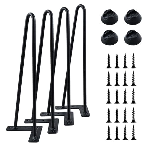 Image of highdecora Hairpin Legs for DIY Furniture, Heavy Duty Metal Two-Rod Iron Wire Table Legs with Pre-Drilled Holes for Coffee Table, Dining Table, Office Desk, Chair, Bench & Side Table (Black, 56cm)