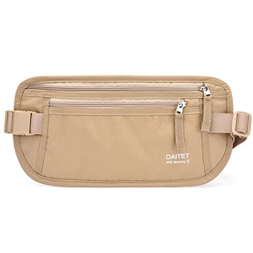 Image of DAITET Money Belt - Passport Holder Secure Hidden Travel Wallet with RFID Blocking, Undercover Fanny Pack (Beige)
