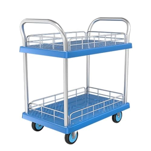 Image of Heavy-Duty 2-Tier Rolling Tool Cart with 330 lbs Load Capacity, Industrial Service Trolley with Fence for Garage, Home, Hotel, Repair & Workshop - Blue