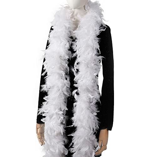 Image of Larryhot 60g White Feather Boa - 2 Yards Turkey Boa Feathers for Party Bulk,Christmas,Wedding Centerpieces,Costume,Concert,Pet and Home Decoration (White)