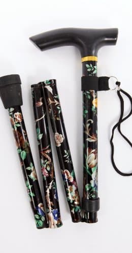 Image of FLORAL LIGHTWEIGHT FOLDING WALKING STICK BLACK OR RED