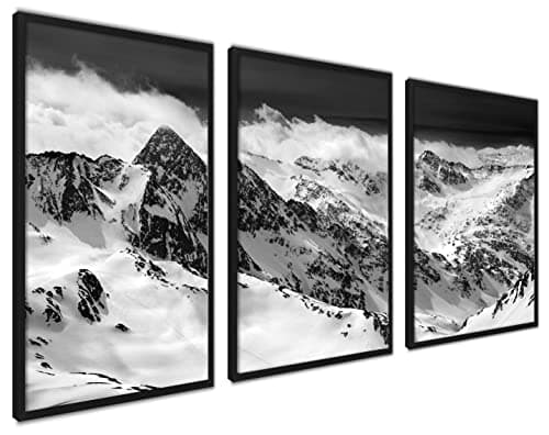 Image of ag.art deco Pictures for Living Room | 30x40 cm Prints for Walls | Canvas Wall Art for Hallway and Stairs | Room Decor | Unframed Posters | Set of 3 Artwork (Black and White Mountains)