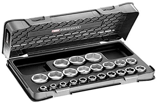 Image of Facom - Set of 1/2 inch 6 Metric Sockets - S.401B - Complete Tool 22 Pieces - Includes 22 Sockets, 1 Pictogram Sheet, 1 Empty Box and 1 Thermoformed Tray - Robust Tools