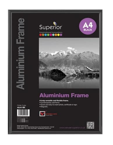 Image of SECO A4 Brushed Aluminium Picture Frame | Black | Perspex Safety Glass | Photo, Certificate & Artwork Display | Home & Office Decor
