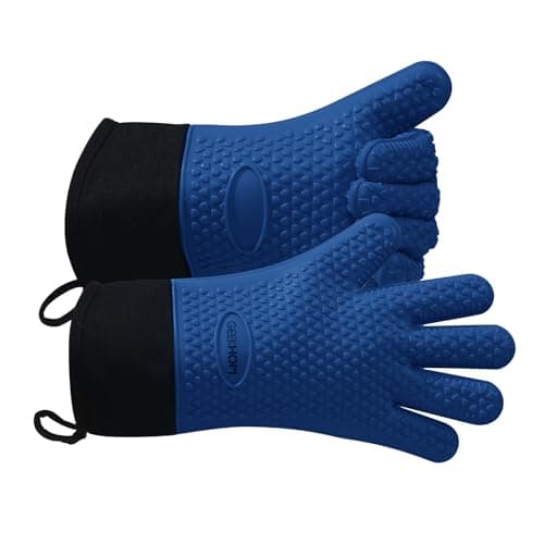Image of GEEKHOM Silicone Oven Gloves Heat Resistant Silicone Oven Mitts BBQ Gloves Waterproof Kitchen Gloves for Barbecue Grilling Weber Microwave, Non-Slip Oven Gloves with Fingers, Royal Blue