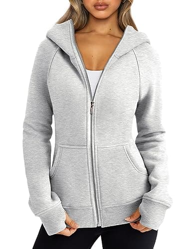 Image of Trendy Queen Womens Zip Up Hoodies Fleece Jackets Oversized Sweatshirts Fall Fashion Outfits Sweaters Winter Clothes, Grey, Small
