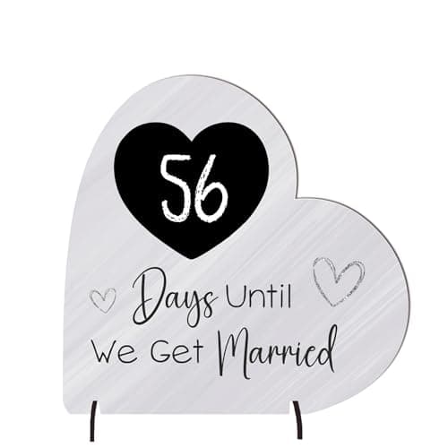 Image of Pixie's Gifts Wedding Countdown Heart Plaque on Stands - Chalkboard Style - Rustic Wedding Decor - Mr & Mrs Gift for Anniversary Day's Until we get Married (Medium 13.5cm x 13.3cm, Grey)