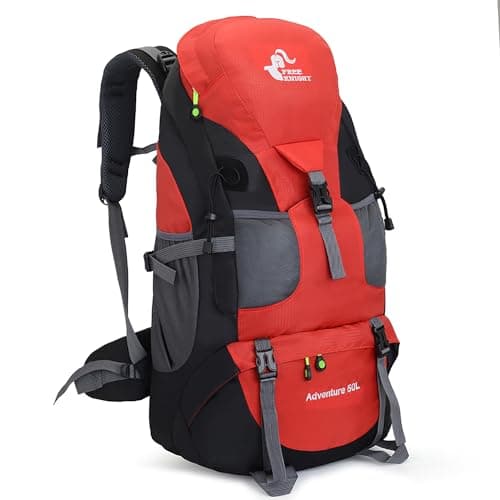 Image of Bseash 50L Hiking Backpack, Water Resistant Lightweight Outdoor Sport Daypack Travel Bag for Camping Climbing Touring (Red - No Shoe Compartment)